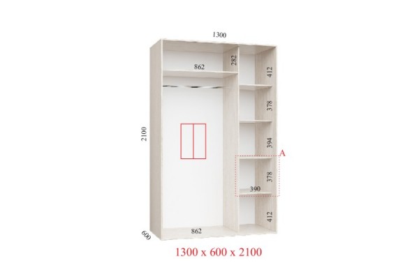 Шафа-купе 130х60х210 СТАНДАРТ - 2 фасади - Фенікс