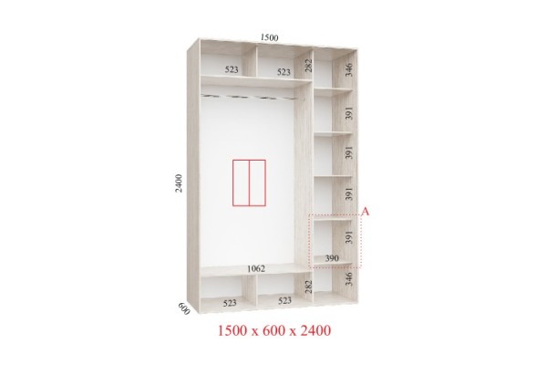 Шафа-купе 150х60х240 СТАНДАРТ - 2 фасади - Фенікс