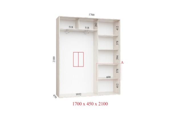 Шафа-купе 170х45х210 СТАНДАРТ - 2 фасади - Фенікс