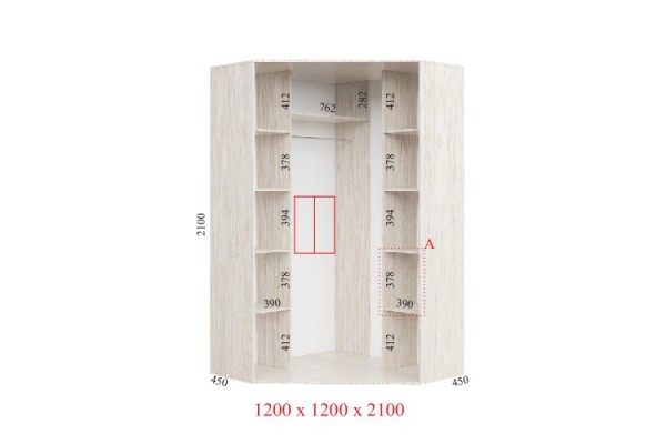 Кутовий шафа-купе 120х120х210 СТАНДАРТ - 2 фасади - Фенікс