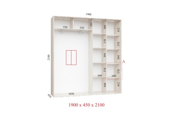 Шафа-купе 190х45х210 СТАНДАРТ - 2 фасади - Фенікс