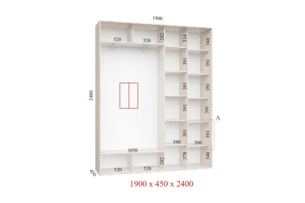 Шафа-купе 190х45х240 СТАНДАРТ - 2 фасади - Фенікс