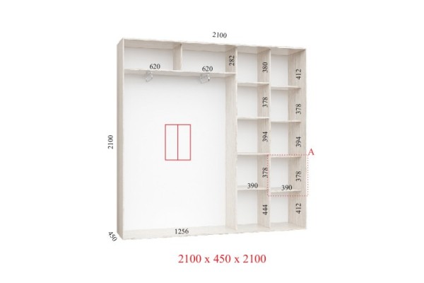 Шафа-купе 210х45х210 СТАНДАРТ - 2 фасади - Фенікс