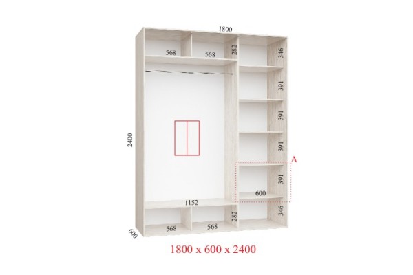 Шафа-купе 180х60х240 СТАНДАРТ - 2 фасади - Фенікс