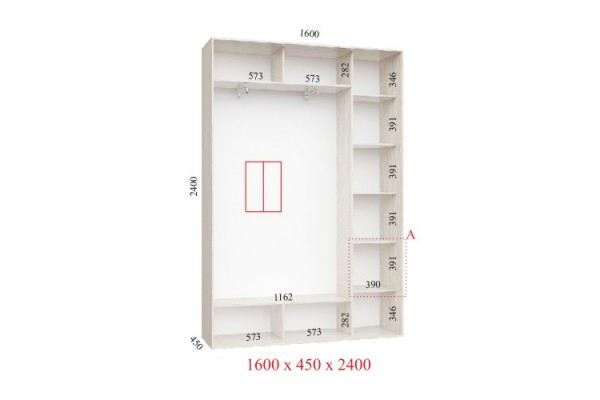 Шафа-купе 160х45х240 СТАНДАРТ - 2 фасади - Фенікс