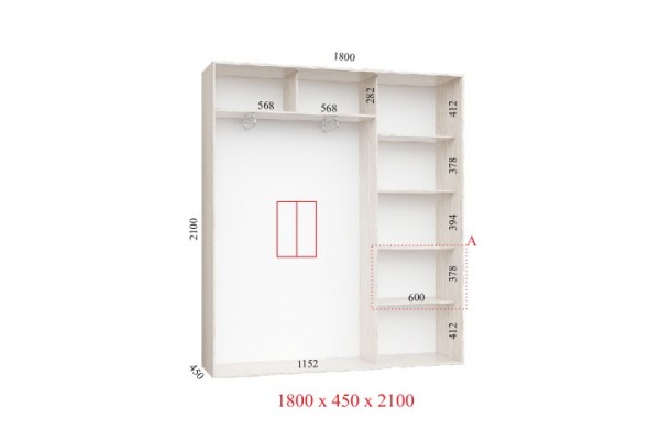 Шафа-купе 180х45х210 СТАНДАРТ - 2 фасади - Фенікс