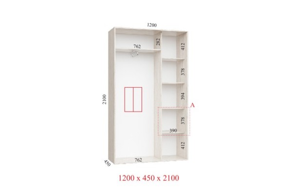 Шафа-купе 120х45х210 СТАНДАРТ - 2 фасади - Фенікс