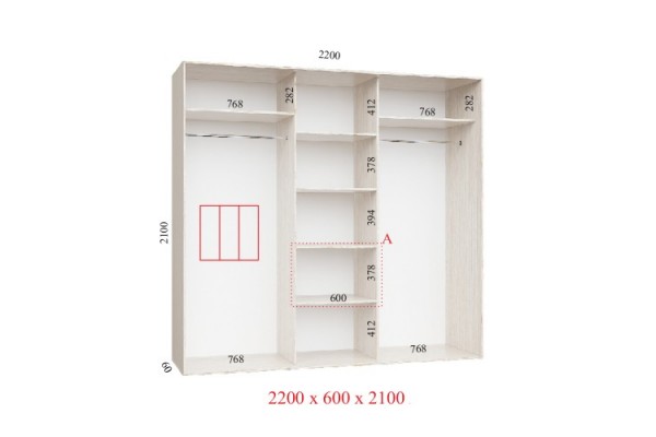 Шафа-купе 220х60х210 СТАНДАРТ - 3 фасади - Фенікс