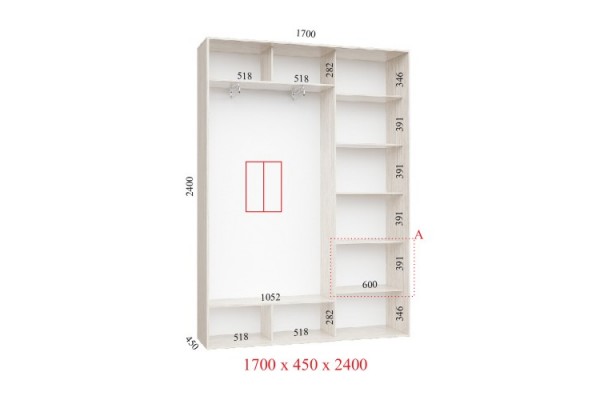 Шафа-купе 170х45х240 СТАНДАРТ - 2 фасади - Фенікс