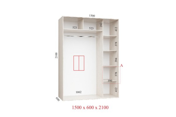 Шафа-купе 150х60х210 СТАНДАРТ - 2 фасади - Фенікс