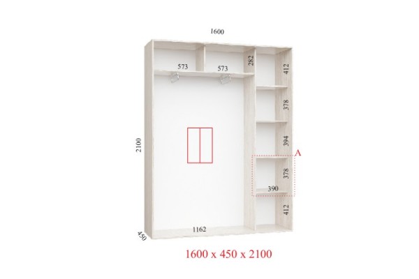 Шафа-купе 160х45х210 СТАНДАРТ - 2 фасади - Фенікс