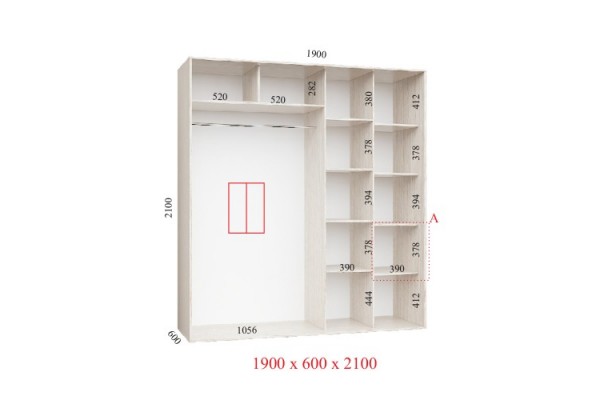 Шафа-купе 190х60х210 СТАНДАРТ - 2 фасади - Фенікс