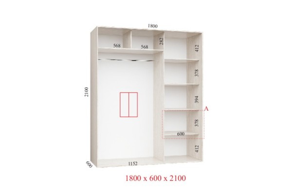Шафа-купе 180х60х210 СТАНДАРТ - 2 фасади - Фенікс