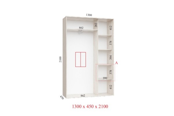Шафа-купе 130х45х210 СТАНДАРТ - 2 фасади -